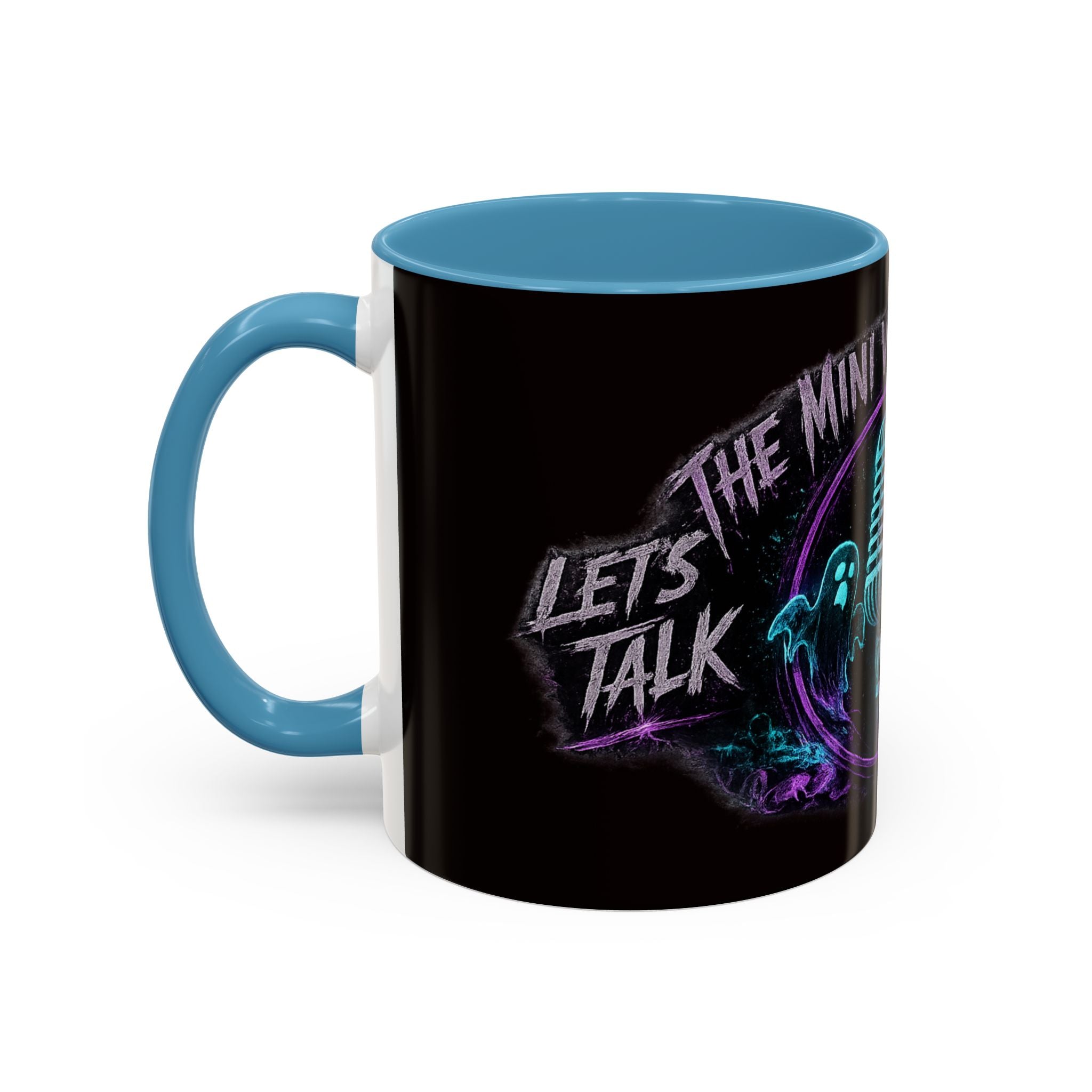 Coffee Mug — 'The Mini Vinny Show' Paranormal Podcast Neon Microphone Design
