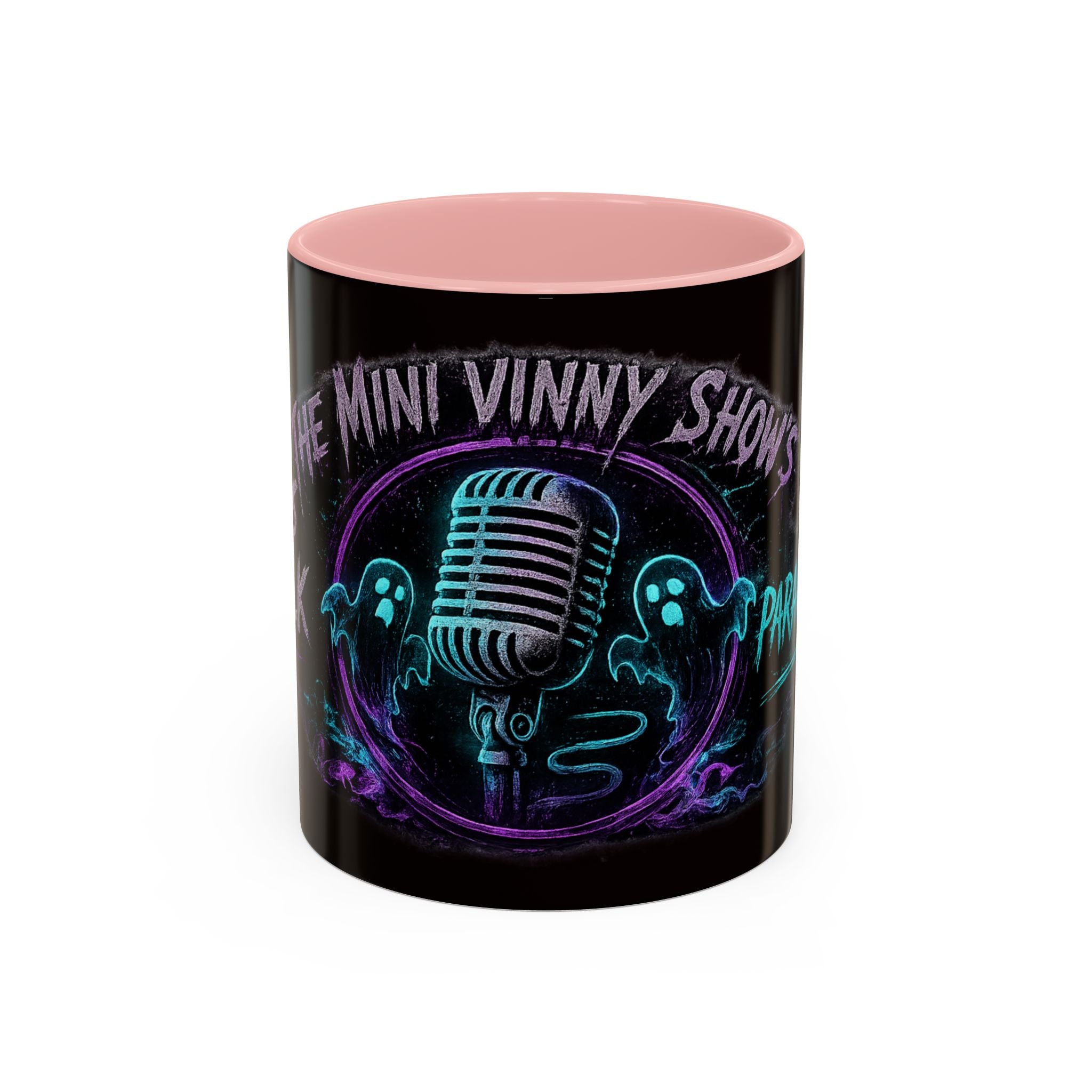 Coffee Mug — 'The Mini Vinny Show' Paranormal Podcast Neon Microphone Design