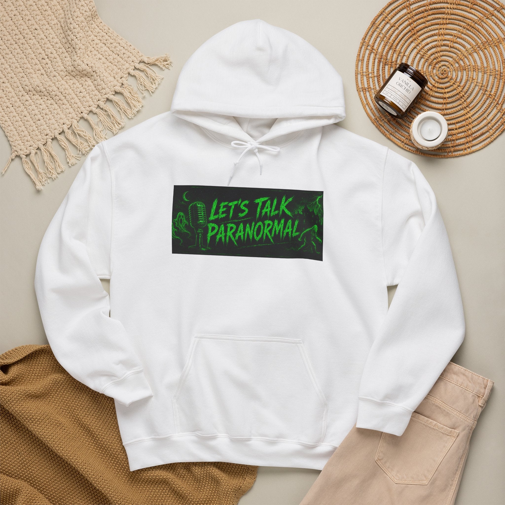 Let’s Talk Paranormal Hoodie — Ghost Hunting Hoodie with Neon Green Text