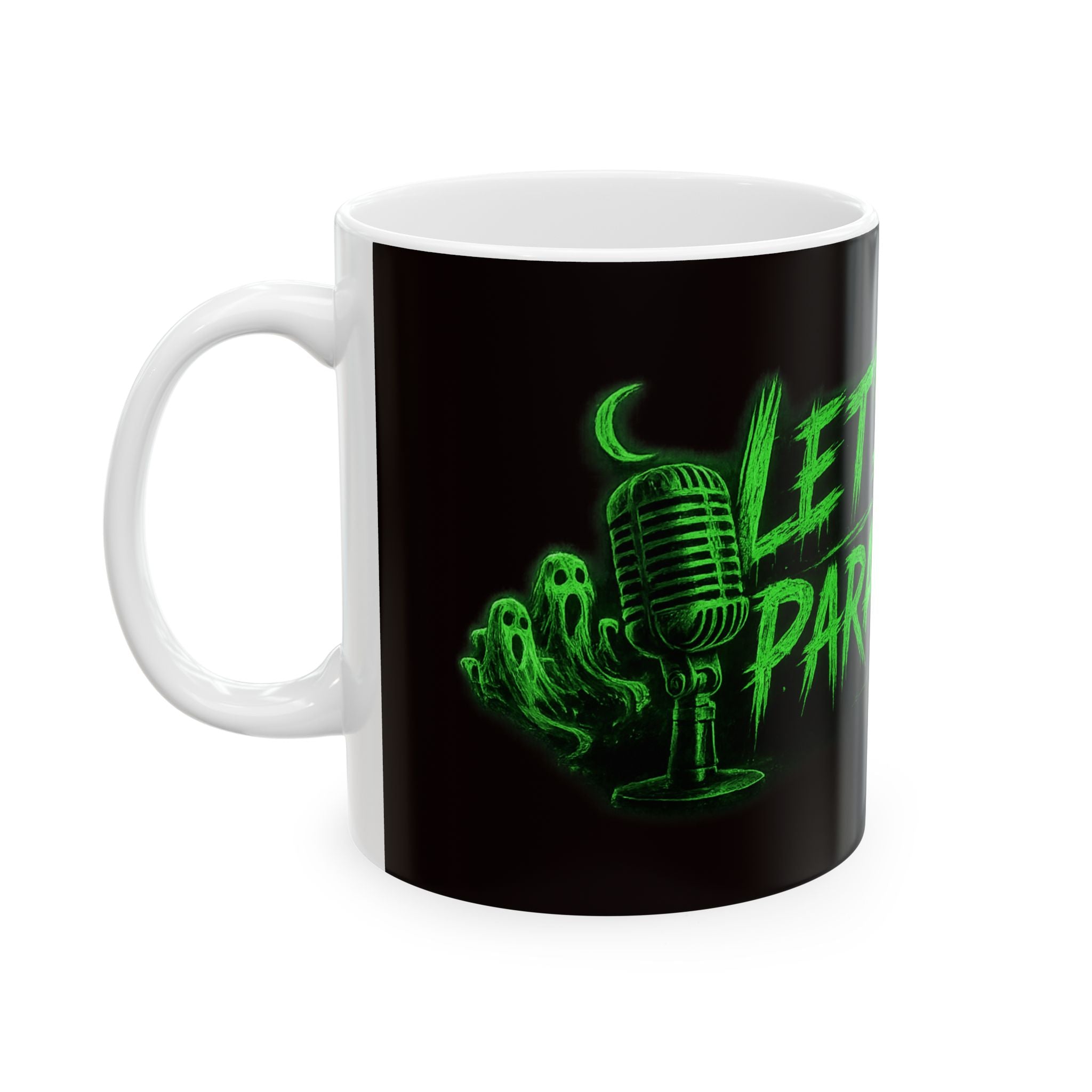 Mug — "Let's Talk Paranormal" Neon Green Haunted Coffee Cup