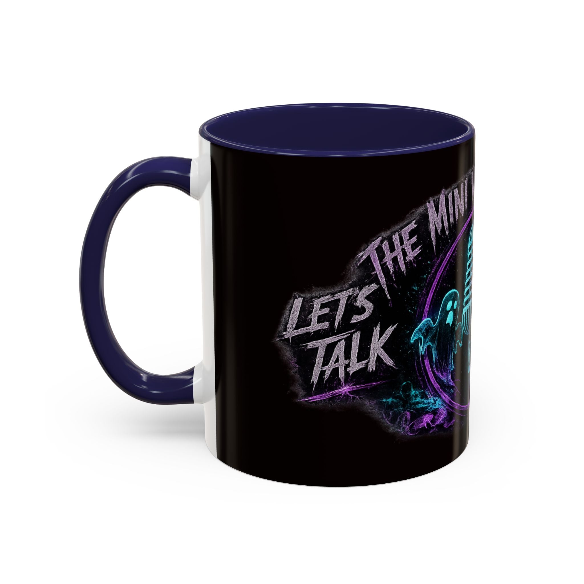 Coffee Mug — 'The Mini Vinny Show' Paranormal Podcast Neon Microphone Design