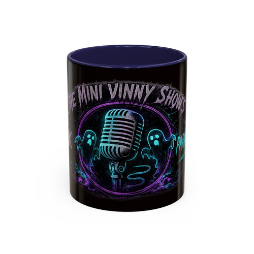 Coffee Mug — 'The Mini Vinny Show' Paranormal Podcast Neon Microphone Design