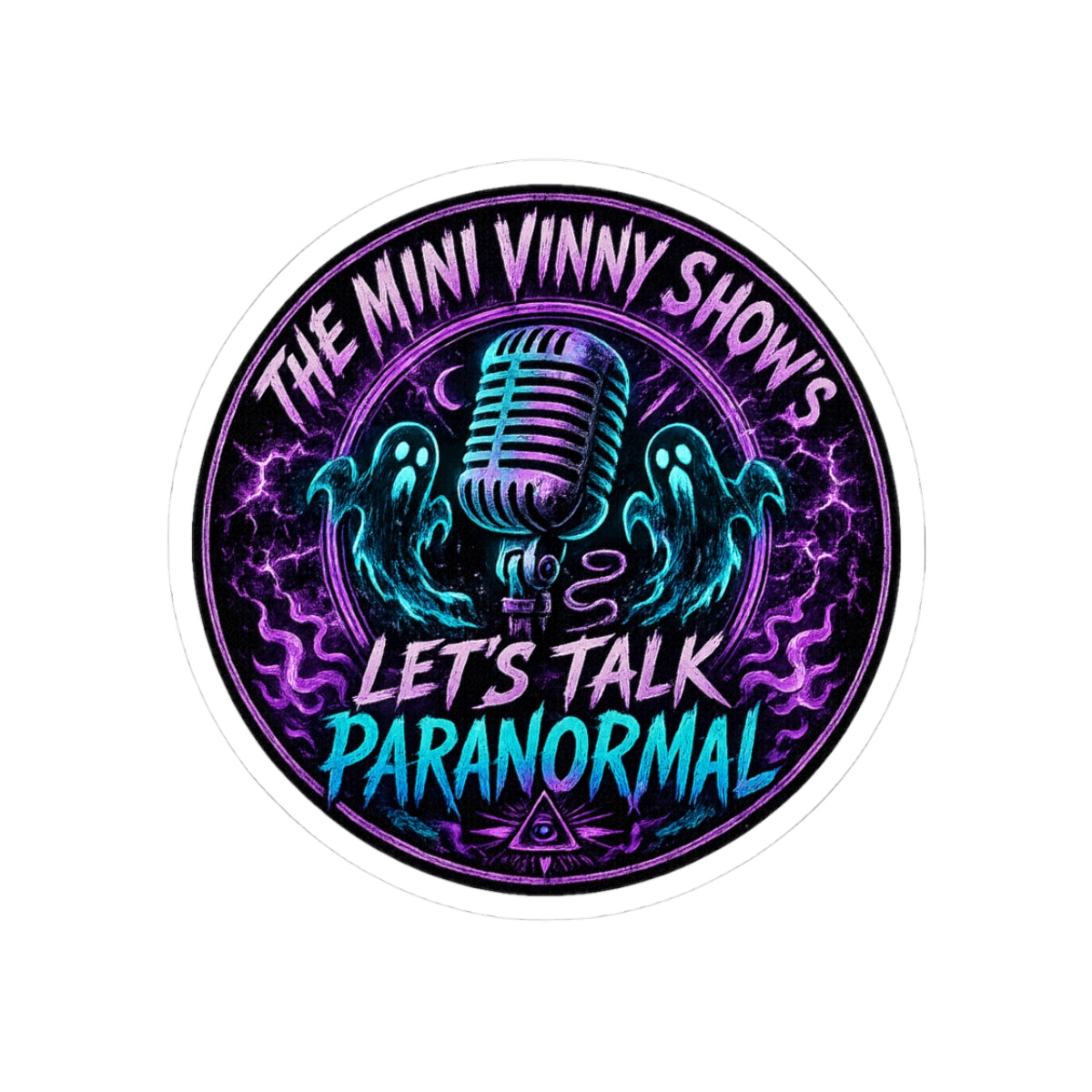 Let's Talk Paranormal Sticker — Retro Neon Podcast Microphone Ghost Vinyl
