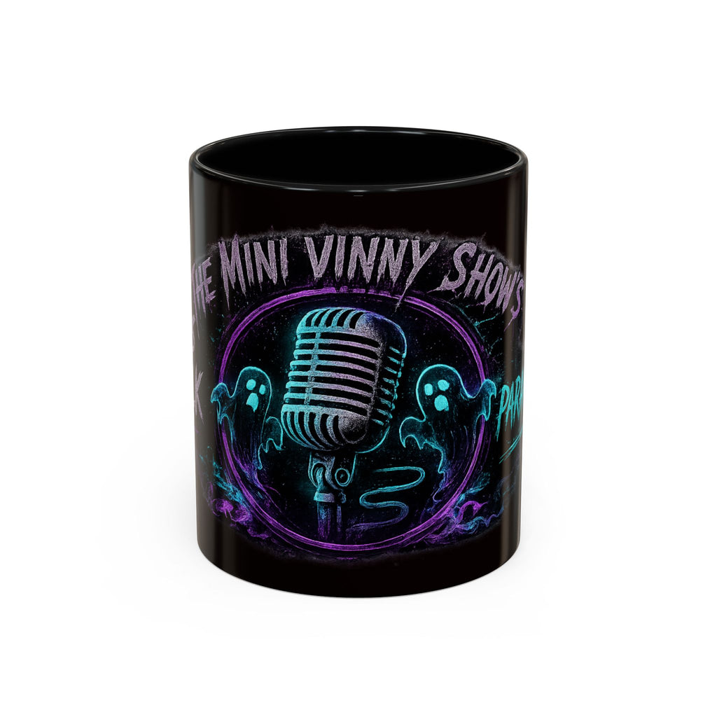 Coffee Mug — 'The Mini Vinny Show' Paranormal Podcast Neon Microphone Design