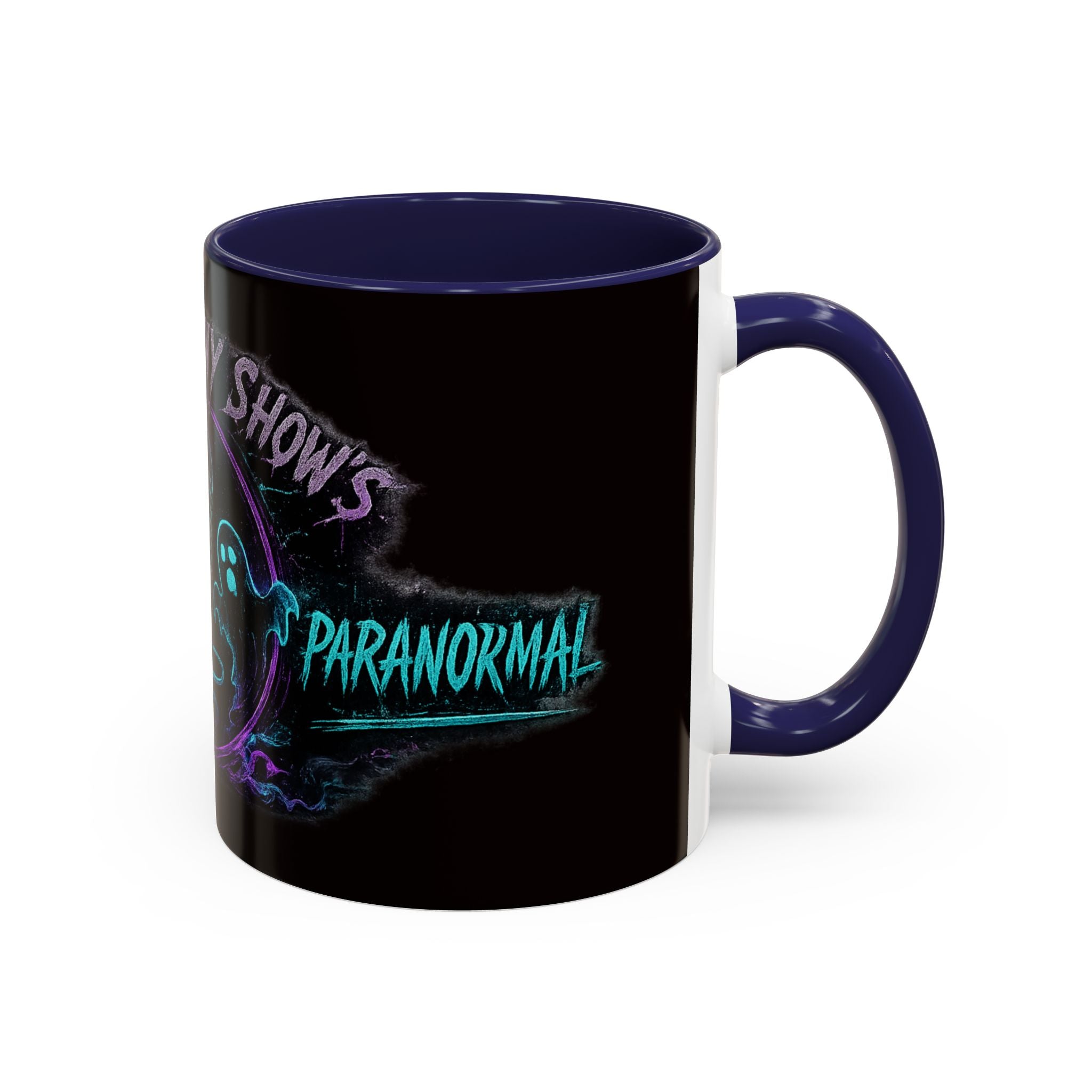 Coffee Mug — 'The Mini Vinny Show' Paranormal Podcast Neon Microphone Design