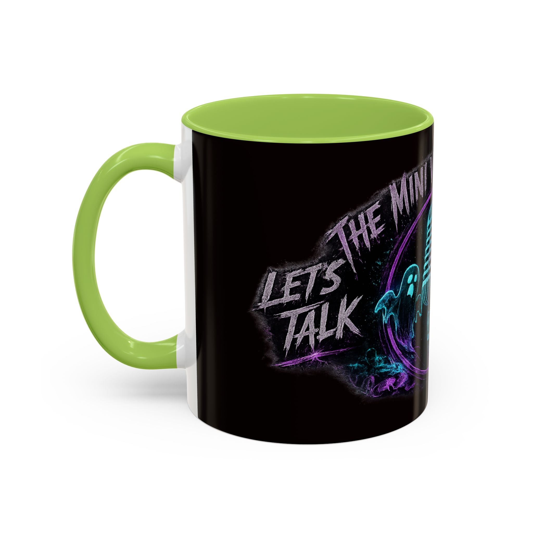Coffee Mug — 'The Mini Vinny Show' Paranormal Podcast Neon Microphone Design