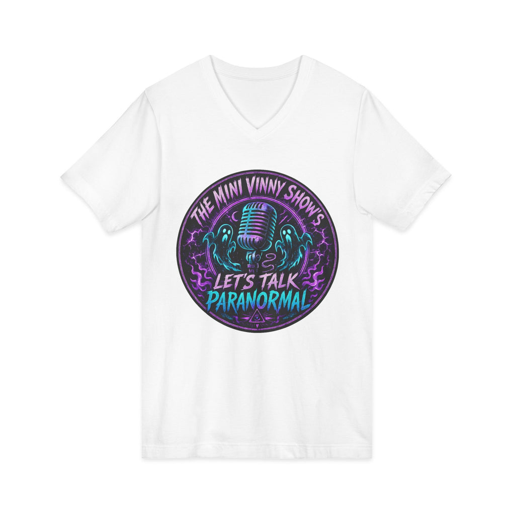 Let’s Talk Paranormal V-Neck Tee — The Mini Vinny Show Podcast Shirt